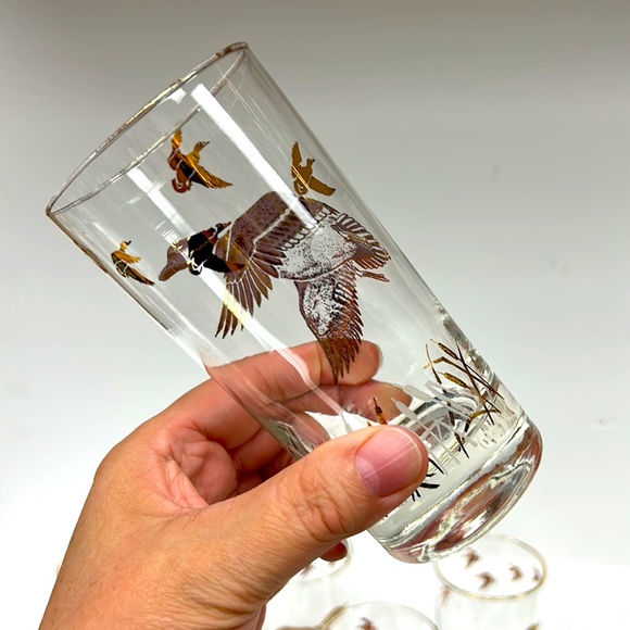 - Mid Century Modern set of 7  5.5” H glasses with Canadian Geese - Picture 6 of 8